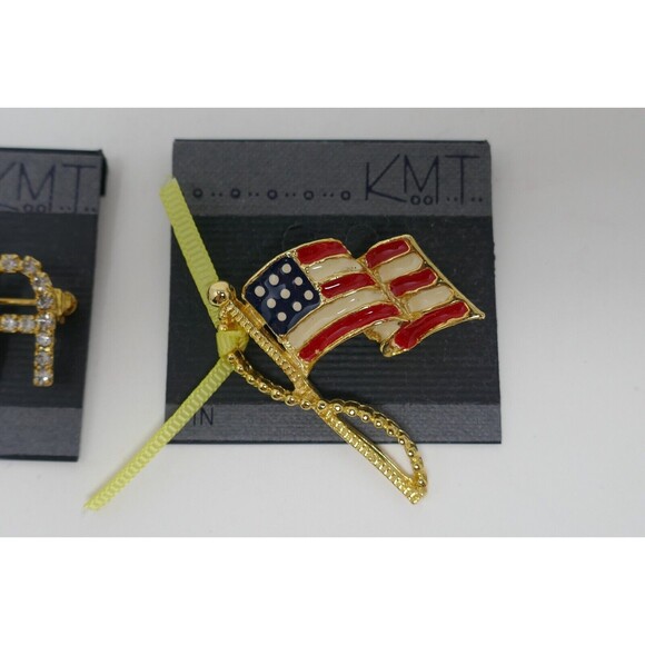 KMT Enamel USA Waving Flag with Yellow Ribbon and USA Patriotic Pins - Picture 3 of 4